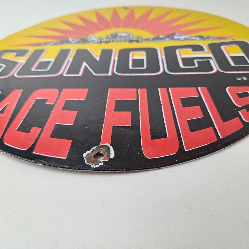 Vintage Sunoco Racing Sign - Gas Service Station Porcelain Pump Ad Sign - Image 10