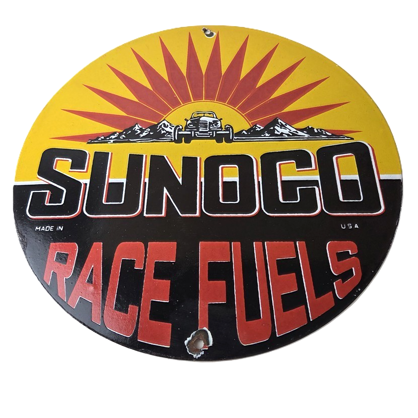 Vintage Sunoco Racing Sign - Gas Service Station Porcelain Pump Ad Sign