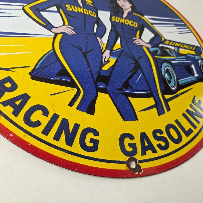 Vintage Sunoco Racing Sign - Gas Service Station Porcelain Pump Sign - Image 11