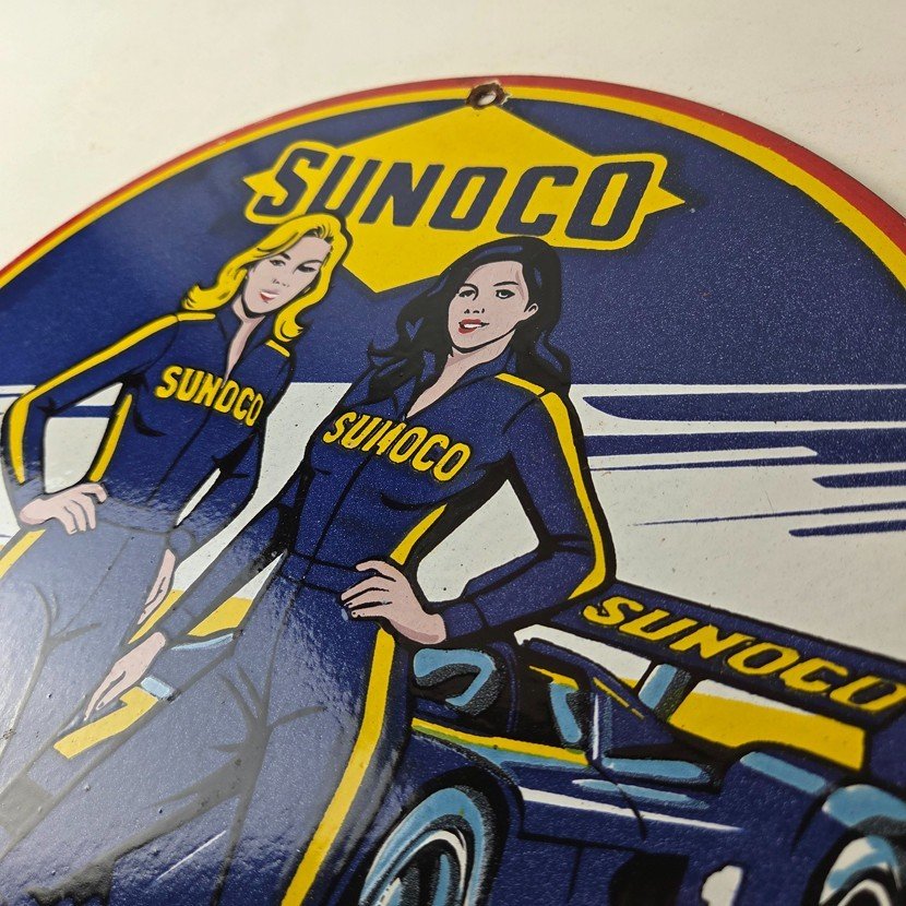 Vintage Sunoco Racing Sign - Gas Service Station Porcelain Pump Sign - Image 12