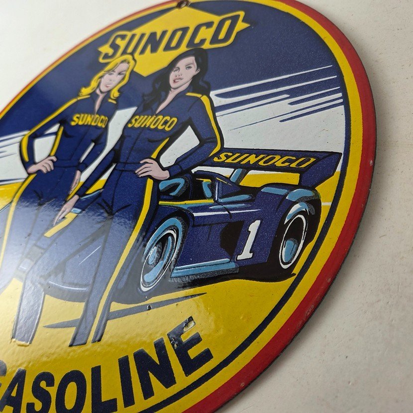 Vintage Sunoco Racing Sign - Gas Service Station Porcelain Pump Sign - Image 13