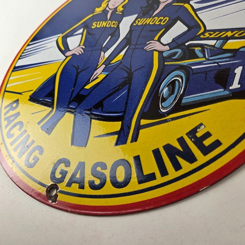 Vintage Sunoco Racing Sign - Gas Service Station Porcelain Pump Sign - Image 14
