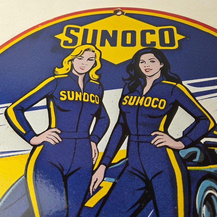 Vintage Sunoco Racing Sign - Gas Service Station Porcelain Pump Sign - Image 3