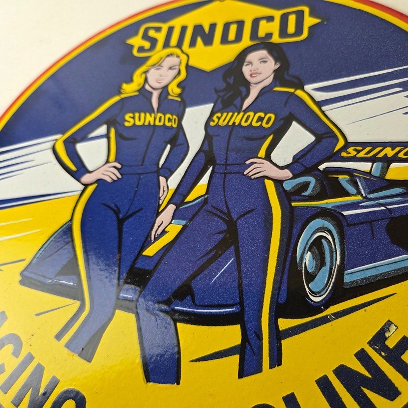Vintage Sunoco Racing Sign - Gas Service Station Porcelain Pump Sign - Image 4