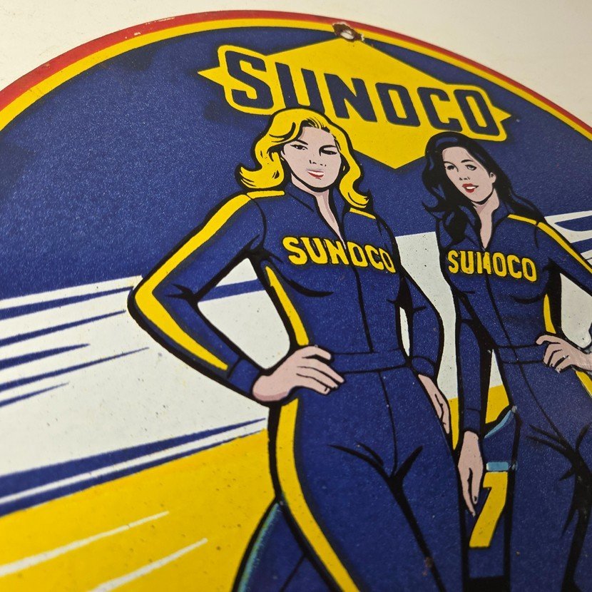 Vintage Sunoco Racing Sign - Gas Service Station Porcelain Pump Sign - Image 5
