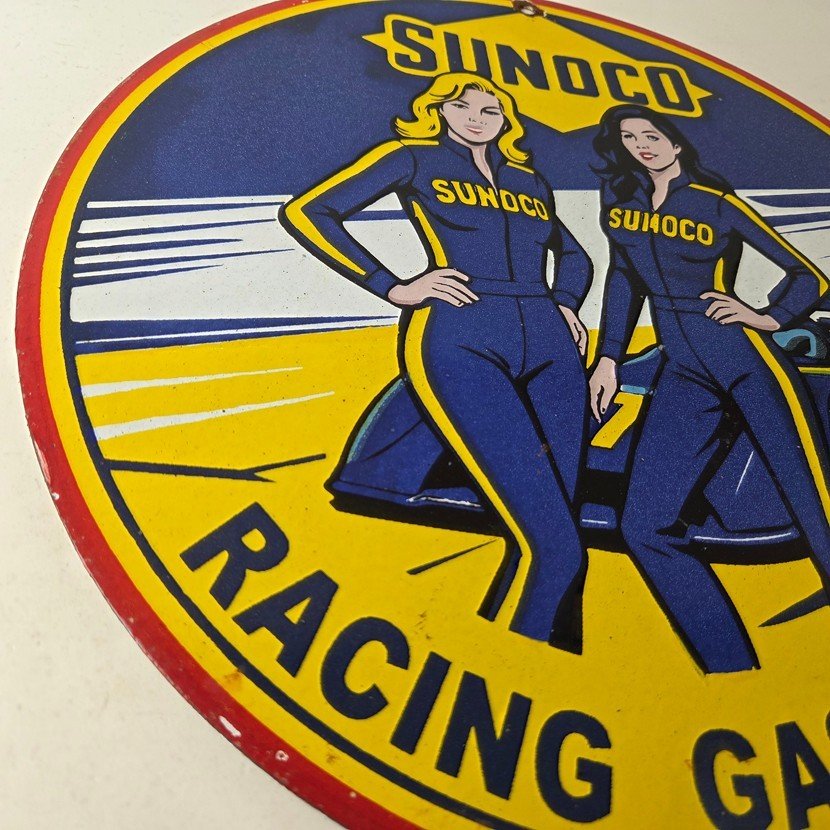 Vintage Sunoco Racing Sign - Gas Service Station Porcelain Pump Sign - Image 6