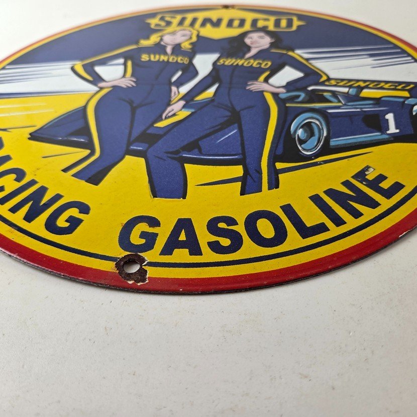 Vintage Sunoco Racing Sign - Gas Service Station Porcelain Pump Sign - Image 10