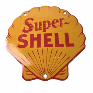 Vintage Super Shell Gasoline Sign - Gas Pump Porcelain Small Adverting Clam Sign