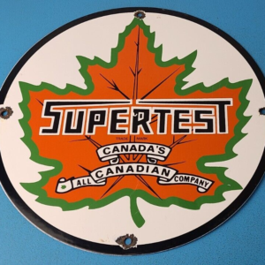 Vintage Supertert Sign - Gas Motor Oil Pump Service Porcelain Maple Leaf Sign
