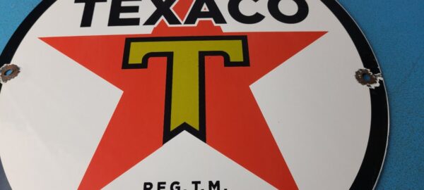 Vintage Texaco Gasoline Sign Gas Motor Oil Pump Plate Porcelain Sign