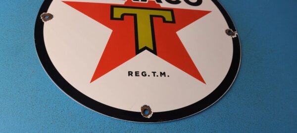 Vintage Texaco Gasoline Sign Gas Motor Oil Pump Plate Porcelain Sign