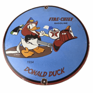 Vintage Texaco Sign - Duck Fire Chief Gasoline Service Gas Pump Porcelain Sign