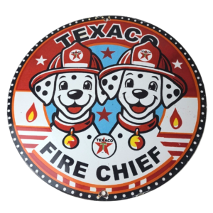 Vintage Texaco Sign - Fire Station Dalmatian Dogs Porcelain Gas Pump Sign