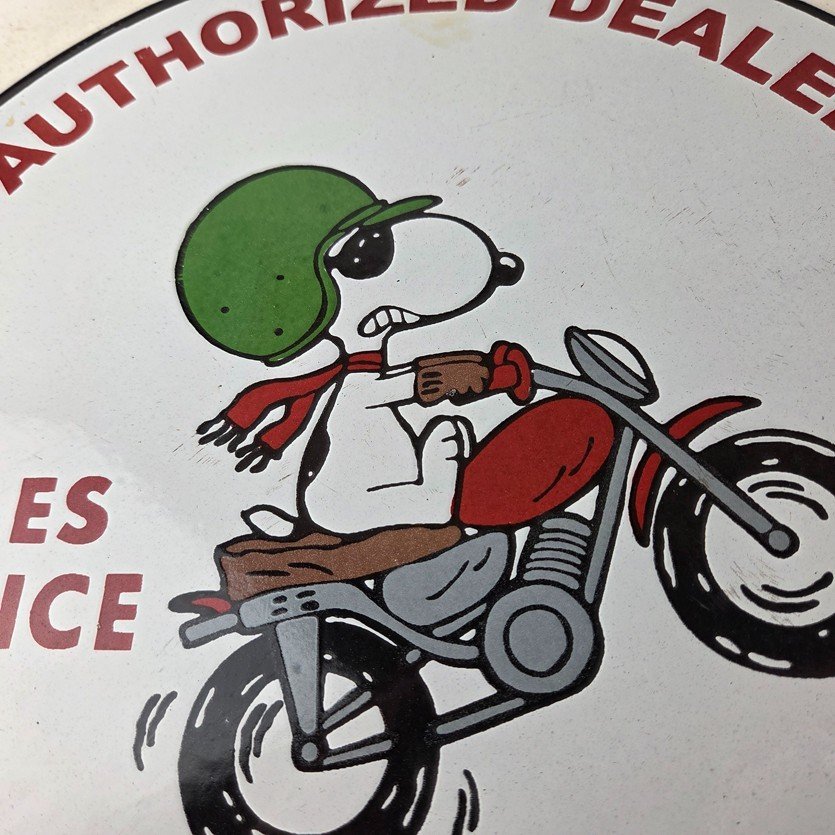 Vintage Triumph Sign - Porcelain Automobiles Snoopy Mechanic Gas Oil Pump Sign - Image 3