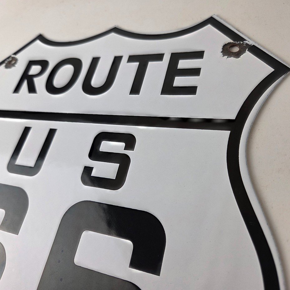 Vintage US Route 66 Sign - Porcelain Highway State Road Marker Gas Pump Sign - Image 12