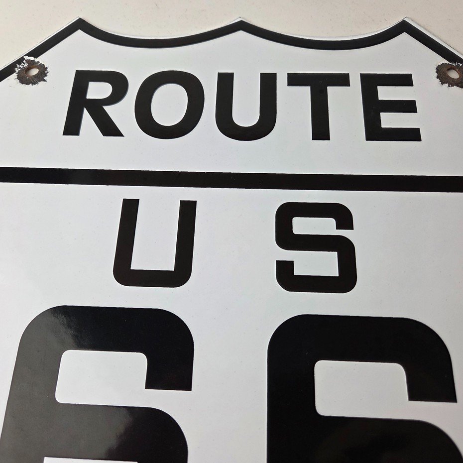 Vintage US Route 66 Sign - Porcelain Highway State Road Marker Gas Pump Sign - Image 3