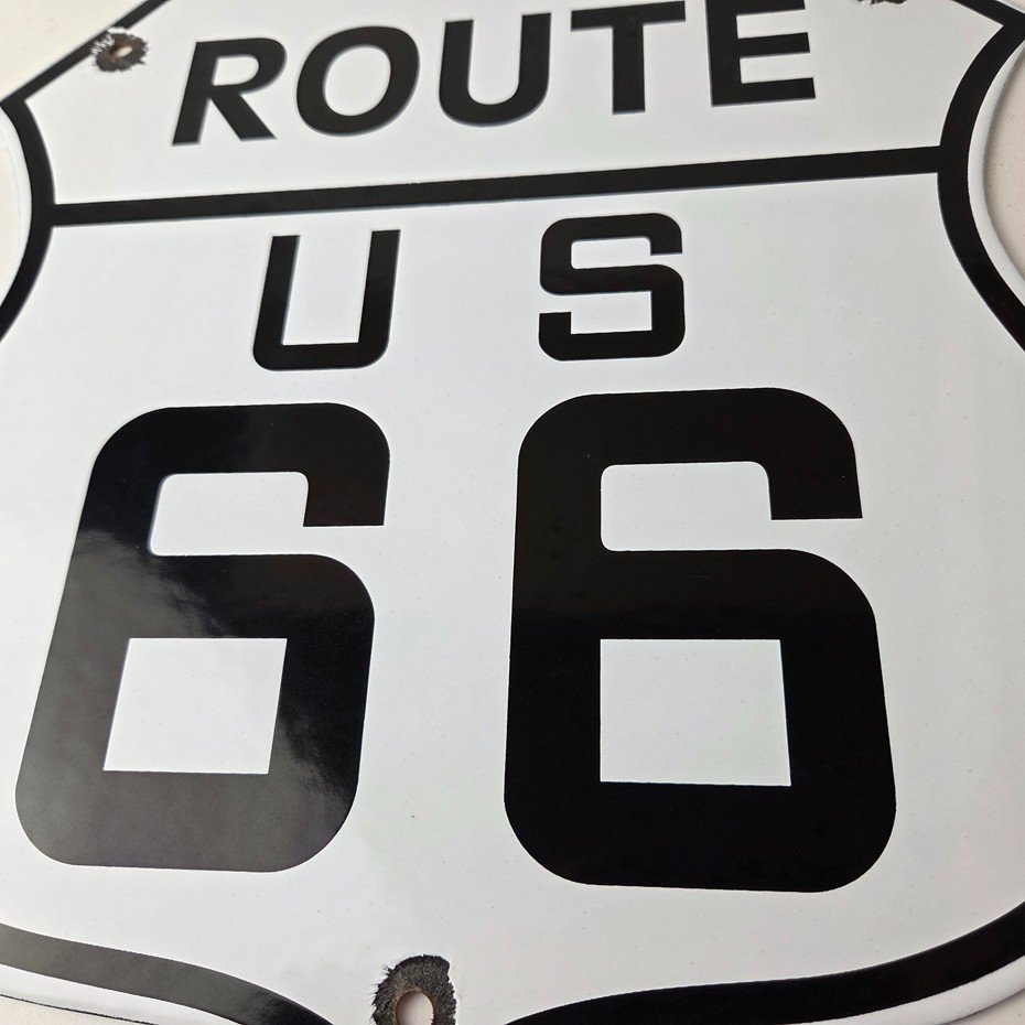 Vintage US Route 66 Sign - Porcelain Highway State Road Marker Gas Pump Sign - Image 4
