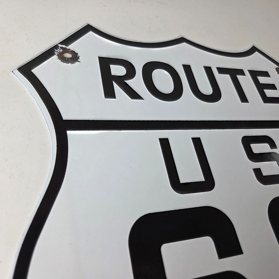 Vintage US Route 66 Sign - Porcelain Highway State Road Marker Gas Pump Sign - Image 5
