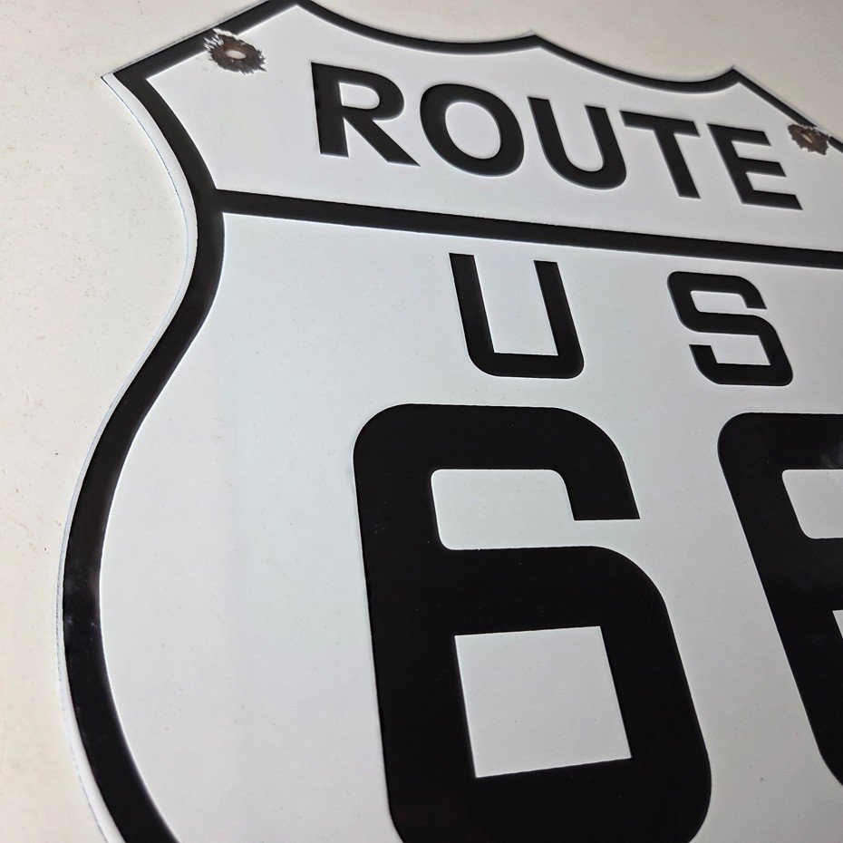 Vintage US Route 66 Sign - Porcelain Highway State Road Marker Gas Pump Sign - Image 6