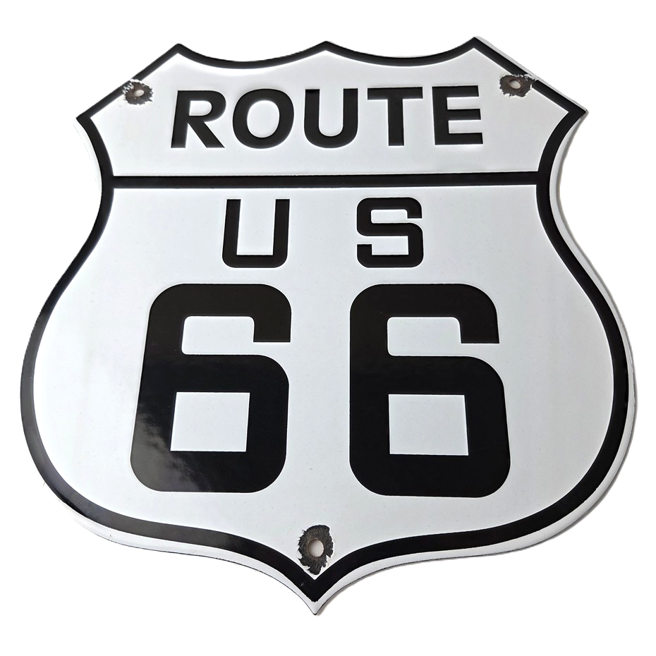 Vintage US Route 66 Sign - Porcelain Highway State Road Marker Gas Pump Sign