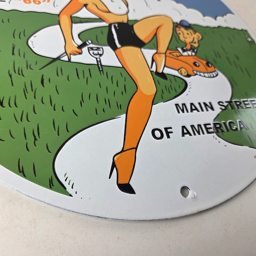 Vintage US Route 66 Sign - Porcelain Las Vegas Show Girl Gas Pump Sign - Image 11