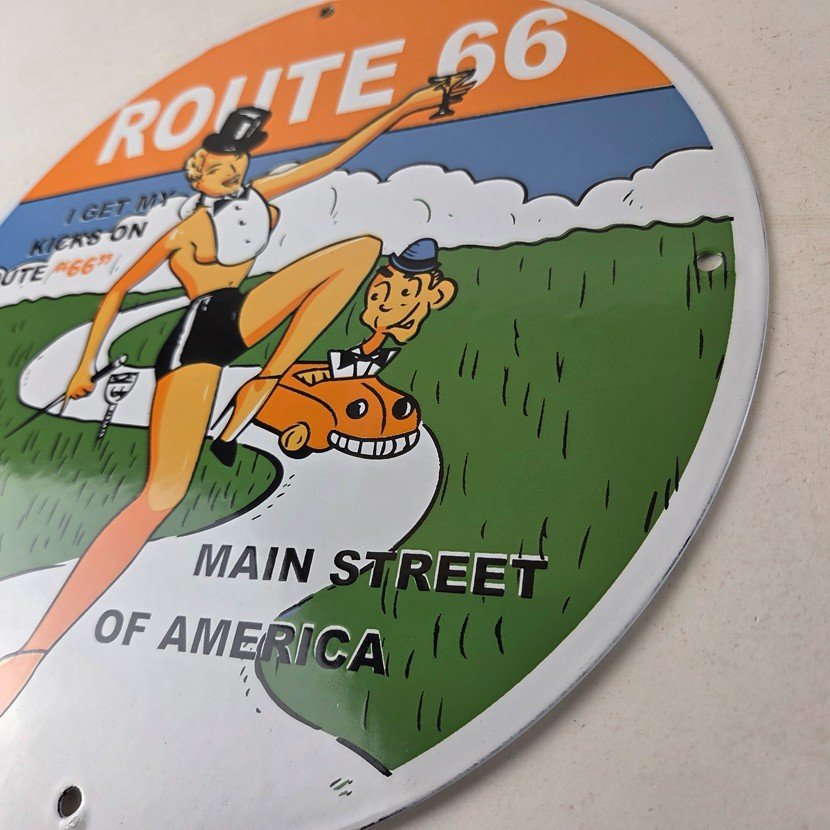 Vintage US Route 66 Sign - Porcelain Las Vegas Show Girl Gas Pump Sign - Image 13
