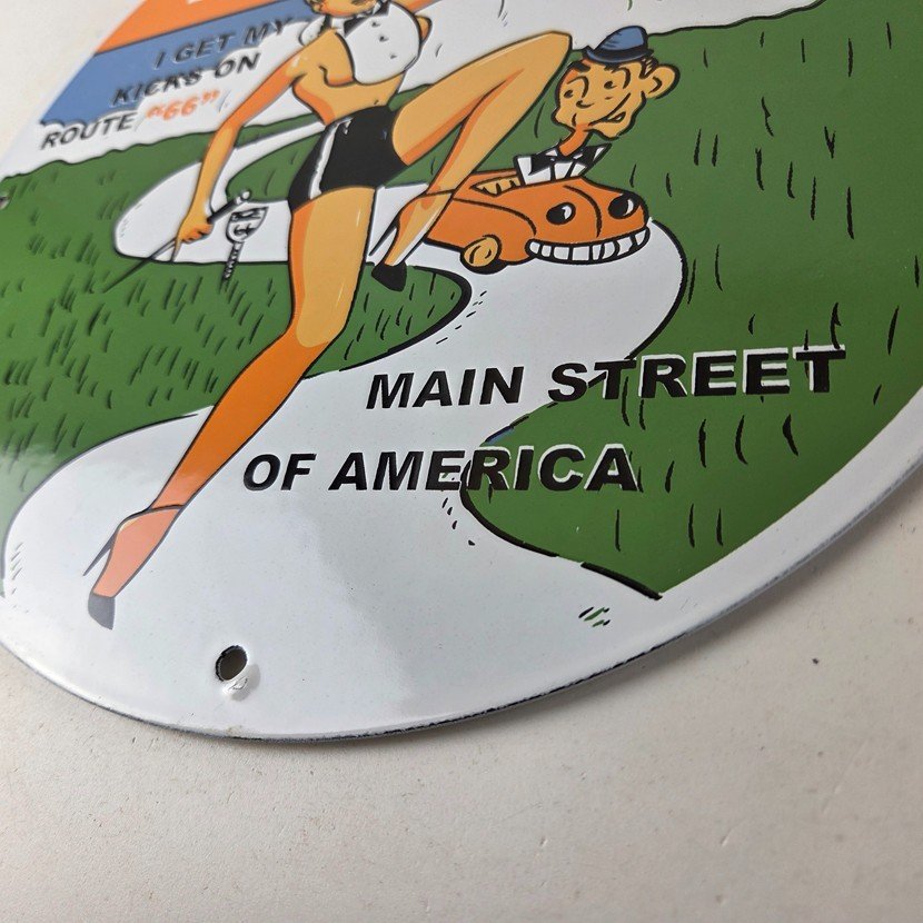 Vintage US Route 66 Sign - Porcelain Las Vegas Show Girl Gas Pump Sign - Image 14