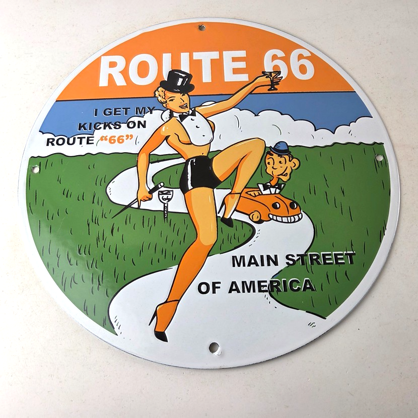 Vintage US Route 66 Sign - Porcelain Las Vegas Show Girl Gas Pump Sign - Image 15