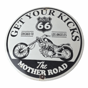 Vintage US Route 66 Sign - Porcelain Motorcycle Kicks on 66 Gas Pump Sign