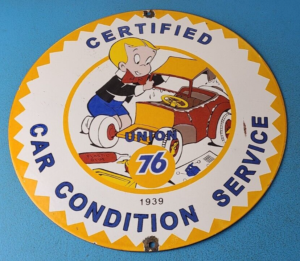 Vintage Union 76 Service Sign Gas Pump Service Station Mechanic Porcelain Sign 305876496508