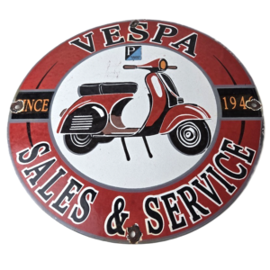 Vintage Vespa Sign - Gas Motorcycle Bike Gas Pump Porcelain Sign