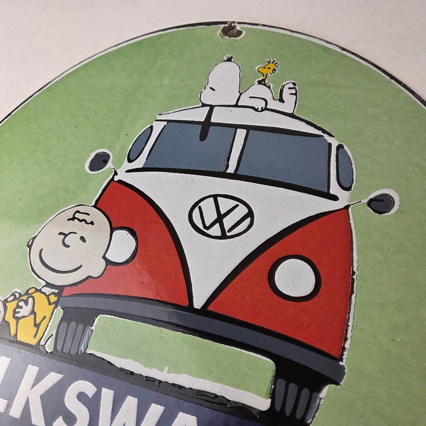 Vintage Volkswagen Sign - Porcelain VW Bus Service Snoopy Gas Sign - Image 12