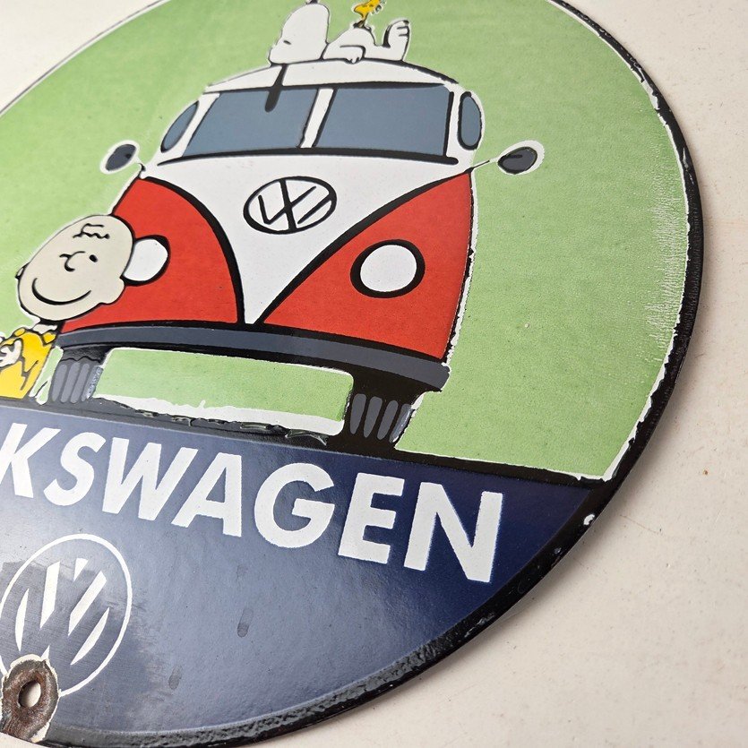 Vintage Volkswagen Sign - Porcelain VW Bus Service Snoopy Gas Sign - Image 13