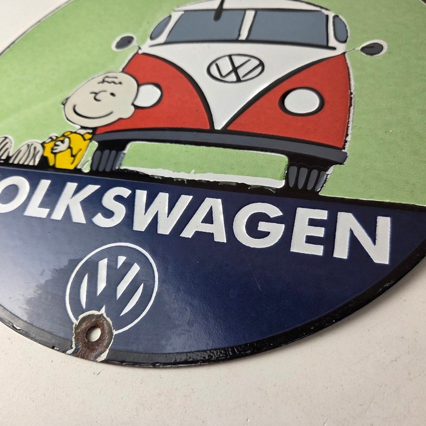 Vintage Volkswagen Sign - Porcelain VW Bus Service Snoopy Gas Sign - Image 14