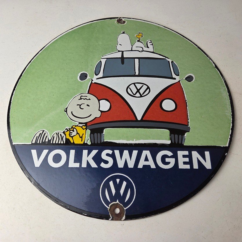 Vintage Volkswagen Sign - Porcelain VW Bus Service Snoopy Gas Sign - Image 15