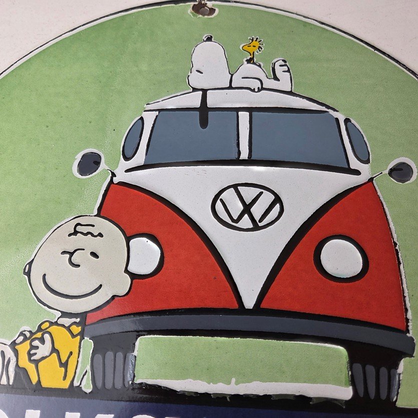 Vintage Volkswagen Sign - Porcelain VW Bus Service Snoopy Gas Sign - Image 3