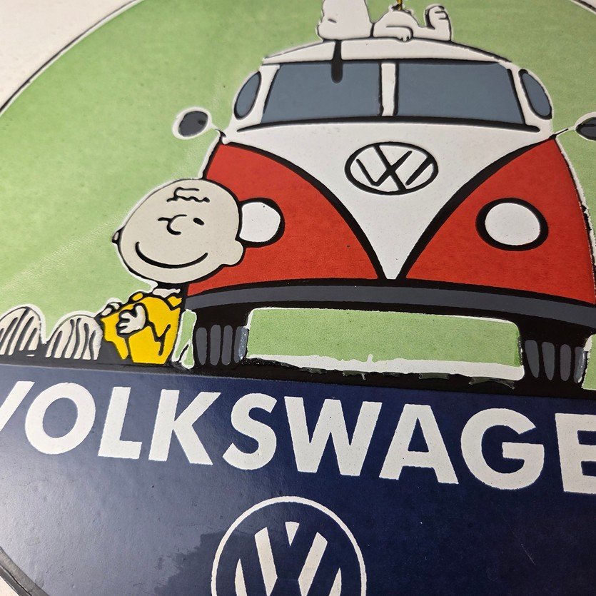 Vintage Volkswagen Sign - Porcelain VW Bus Service Snoopy Gas Sign - Image 4
