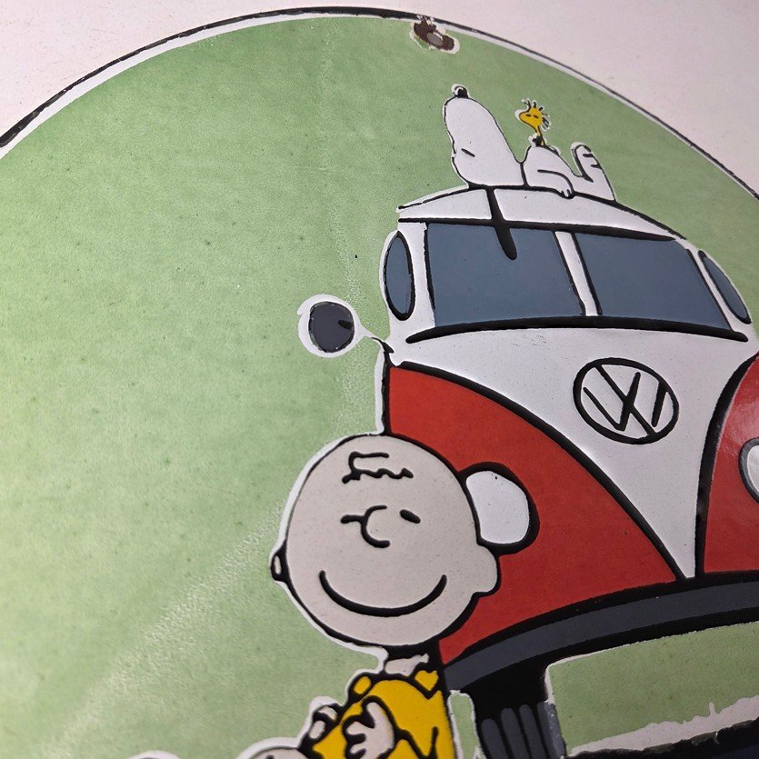 Vintage Volkswagen Sign - Porcelain VW Bus Service Snoopy Gas Sign - Image 5