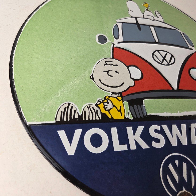 Vintage Volkswagen Sign - Porcelain VW Bus Service Snoopy Gas Sign - Image 6