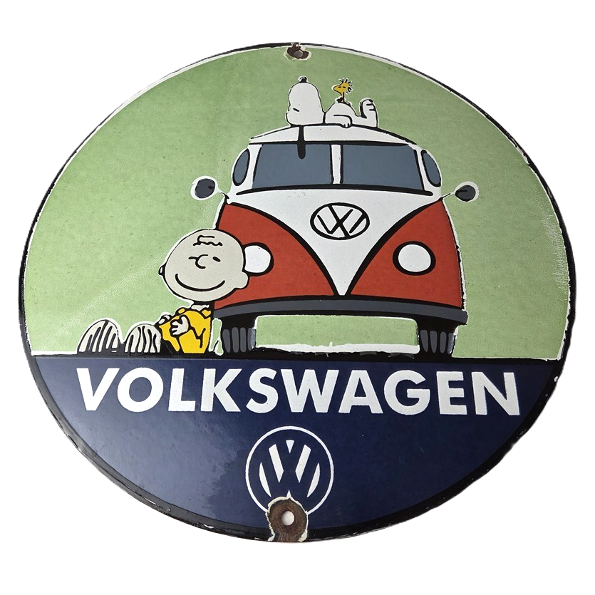 Vintage Volkswagen Sign - Porcelain VW Bus Service Snoopy Gas Sign