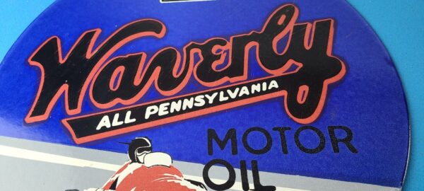 Vintage Waverly Motor Oil Porcelain Sign Gasoline Racing Pump Plate Sign 305889892088 2