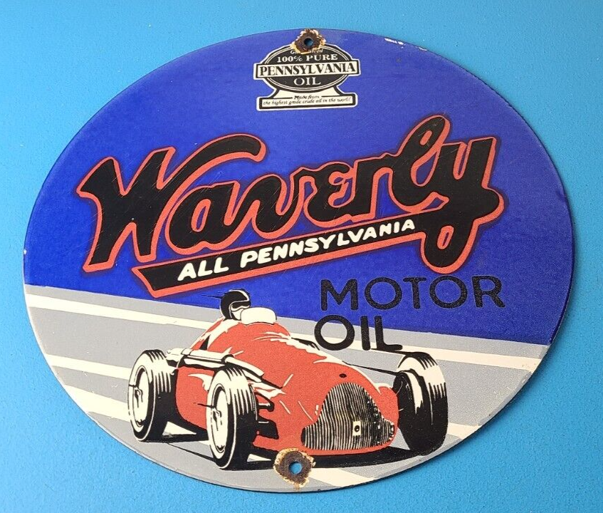 Vintage Waverly Motor Oil Porcelain Sign Gasoline Racing Pump Plate Sign 305889892088