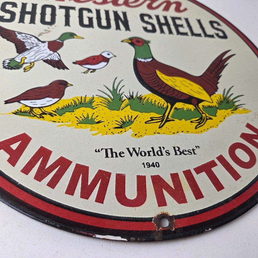 Vintage Western Ammo Firearms Sign - Pheasant Hunting Porcelain Gas Pump Sign - Image 11