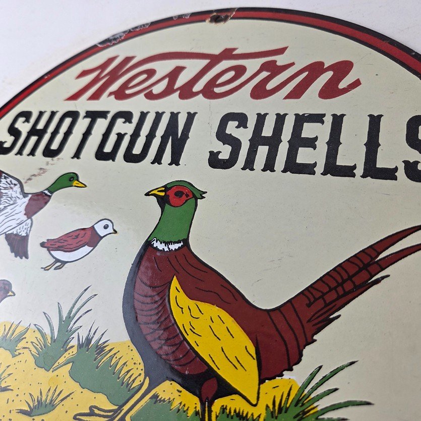 Vintage Western Ammo Firearms Sign - Pheasant Hunting Porcelain Gas Pump Sign - Image 12