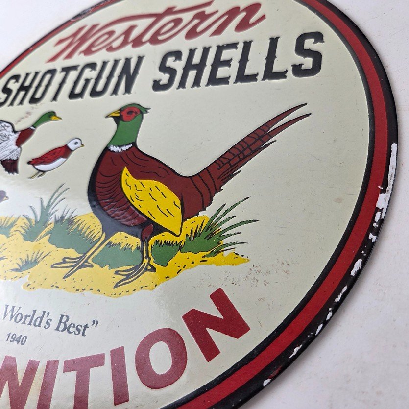 Vintage Western Ammo Firearms Sign - Pheasant Hunting Porcelain Gas Pump Sign - Image 13