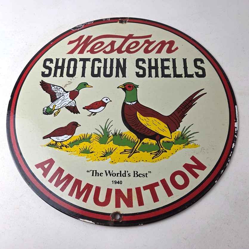 Vintage Western Ammo Firearms Sign - Pheasant Hunting Porcelain Gas Pump Sign - Image 15