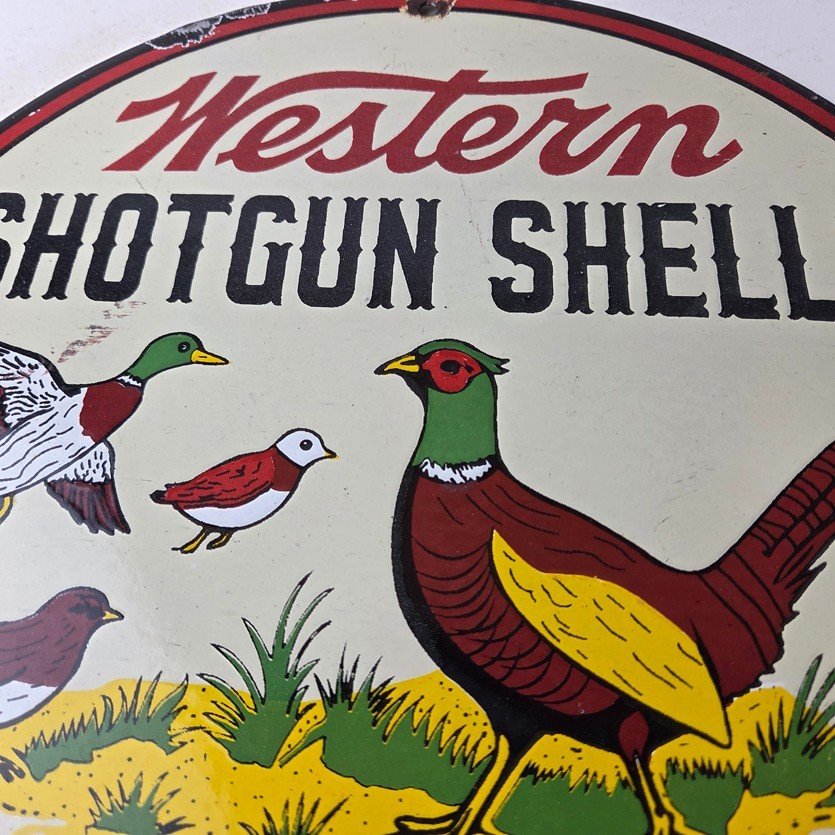 Vintage Western Ammo Firearms Sign - Pheasant Hunting Porcelain Gas Pump Sign - Image 3