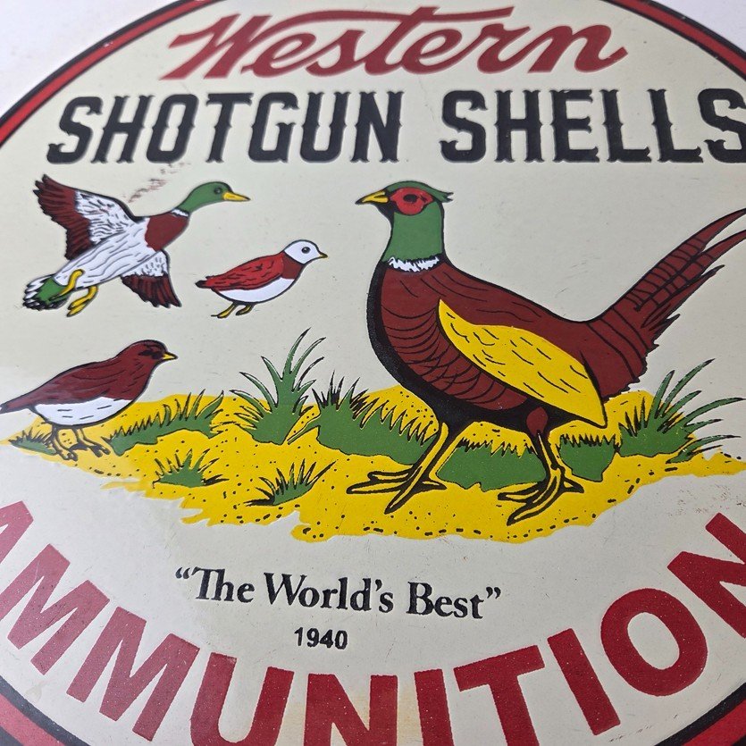 Vintage Western Ammo Firearms Sign - Pheasant Hunting Porcelain Gas Pump Sign - Image 4