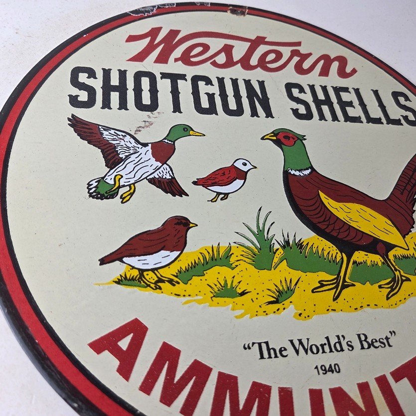 Vintage Western Ammo Firearms Sign - Pheasant Hunting Porcelain Gas Pump Sign - Image 6