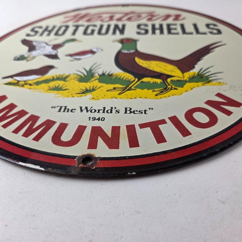 Vintage Western Ammo Firearms Sign - Pheasant Hunting Porcelain Gas Pump Sign - Image 10